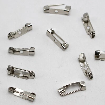 100 Silver Tone Metal Brooch Bar Pins Finding 15mm Pin Back Safety Pins - Image 1 of 4