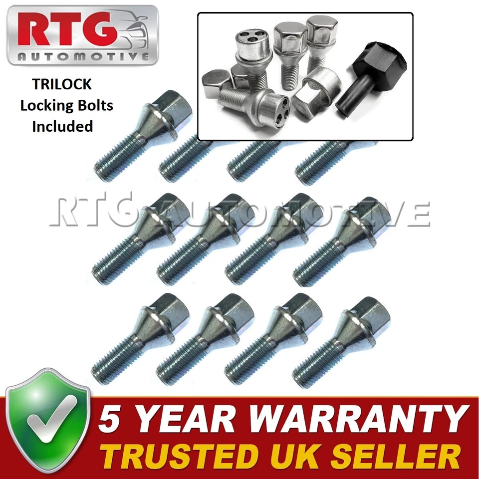 12x Bolts + 4x Trilock Locking Bolts For Renault Megane Mk1 1995-2003 (Steel) - Image 1 of 1