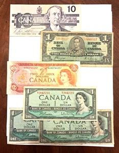 1937 $1,.(3) 1954 $1,1974 $2 and 1989 $10 Canadain notes - Picture 1 of 2