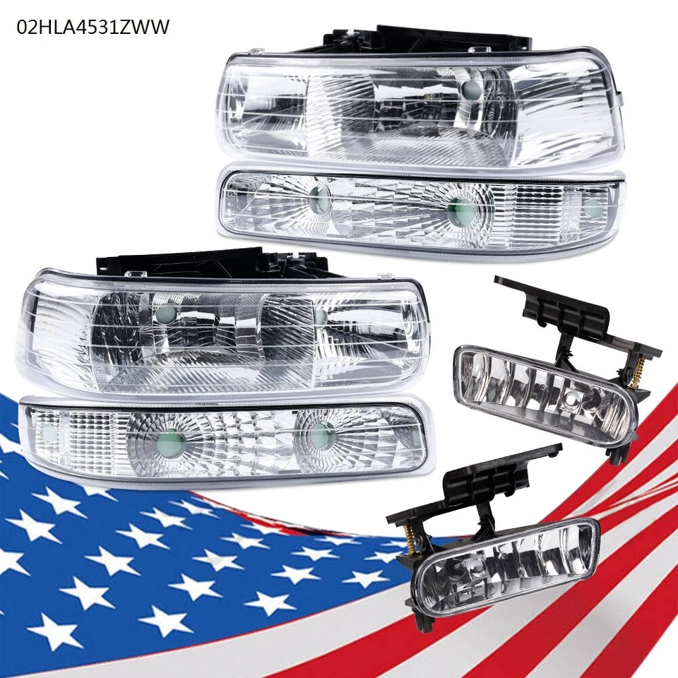 Headlights+Fog Lights Fit For 1999-2002 Chevy Silverado 2000-2006 Tahoe Suburban - Image 1 of 4