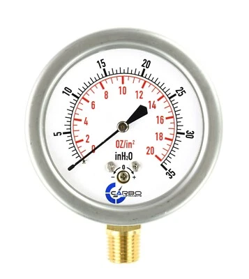 2-1/2" Capsule Gauge 0-20oz/0-35in H2O Range 1/4" NPT Low Mnt, Adjustable Zero - Image 1 of 4