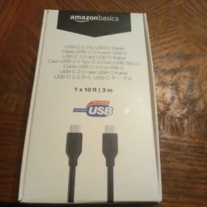 AMAZON BASICS USB C Fast Charging 60W 10 Foot Cable USB-C to USB-C - Black - NEW - Picture 1 of 3