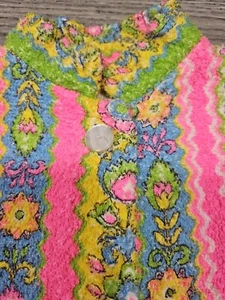 Vintage 60s Mod Terrycloth Cabana Shirt Beach Top Colorful Stripes Buttons S/M - Picture 1 of 10