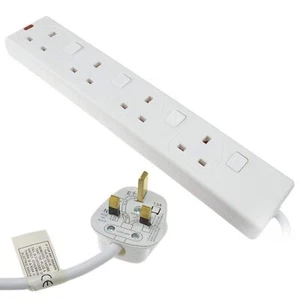 4 Way Switched Extension Lead 3m White Cable UK Plug 4G Electric Multi Socket - Picture 1 of 1