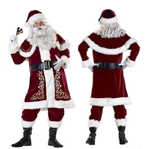 Mann Weihnachtsmann Anzug Erwachsene Weihnachten Cosplay Kostüm rot Deluxe Samt schick UK - Bild 1 von 7