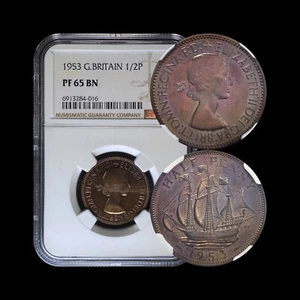 GREAT BRITAIN. 1953, 1/2 Penny - NGC PF65 - QEII, Golden Hind, BN 016 - Picture 1 of 5