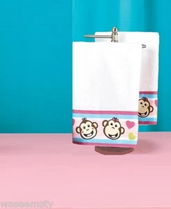 Juego de 2 toallas de mano para niñas decoración de baño de 2 toallas de fiesta de sueño marrón mono rosa - Imagen 1 de 1