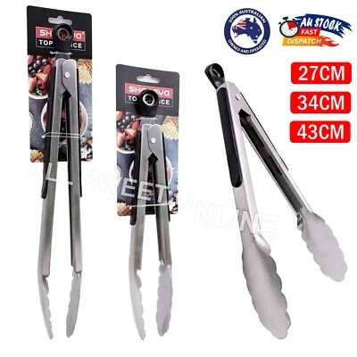 Long Handle Stainless Steel Tongs 10/14/17 inch Kitchen Clip Food Holder BBQ AU - image 1 of 4