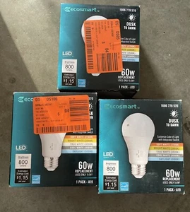 3 x Eco-Smart 1006778570 60W LED Dusk To Dawn 800 Lumens 1 Pack - Picture 1 of 3