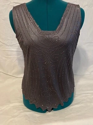 Dress Barn Women's Grey Beaded and Sequined Top Size Small V-Neck Sleeveless - Image 1 of 4