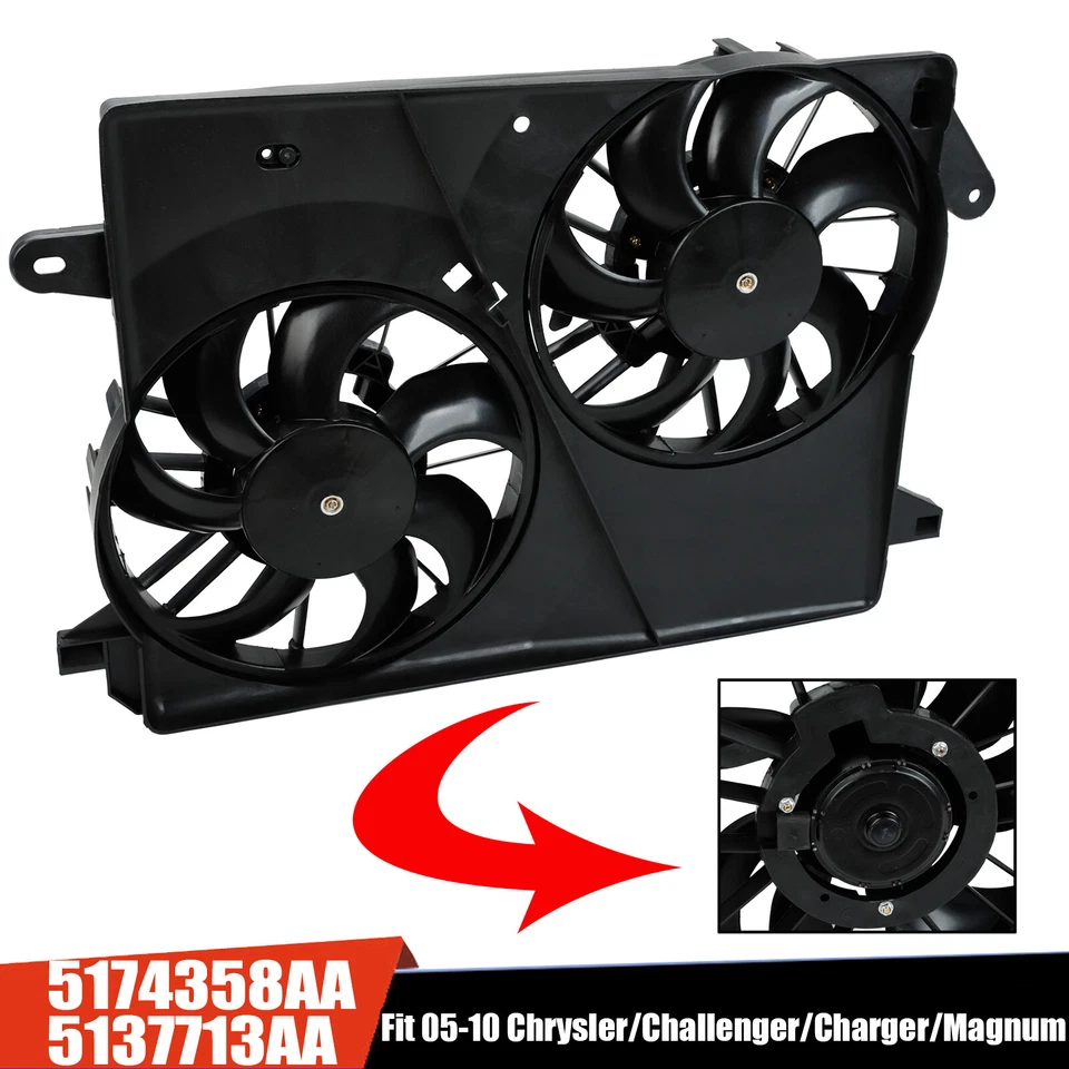 Dual Radiator Cooling Fan Fit 05-10 Dodge Chrysler 300 Challenger Charger Magnum Foto 1 de 4