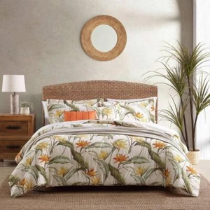 Tommy Bahama Comforter Set King 5-Piece Soft Cotton Botanical Classic Beige - Picture 1 of 7