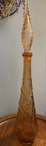 MCM Apricot Pink Floral Italian Empoli Glass Genie Bottle Decanter w/ Stopper - Picture 1 of 10