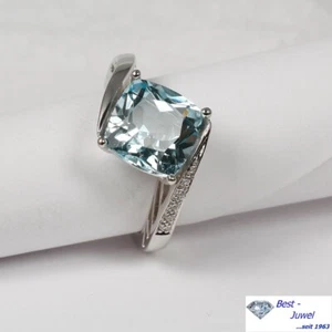 Anillo 585 Oro Blanco 14 Quilates Con Topacio Azul Y Brillante 0,04 CT - Imagen 1 de 4