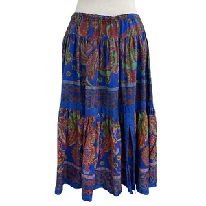 Vintage 100% Silk Colorful Paisley Floral Midi Skirt Side Slit size XL/1X - Picture 1 of 6