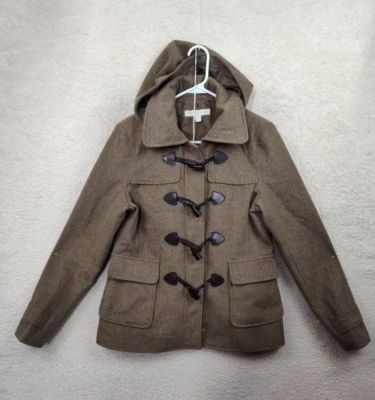 New York Company Women Coat Medium Brown Wool Blend Long Sleeve Hooded Jacket - Image 1 of 4