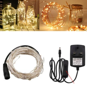 12V LED String Mains Plug In Copper Wire Fairy Lights Xmas Party + Power Adapter - Picture 1 of 14