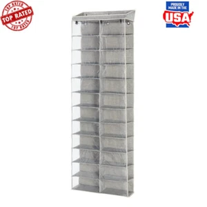 24-Shelf Hanging Shoe Organizer Storage Polyester Cotton Over Door Closet Adult - Picture 1 of 5
