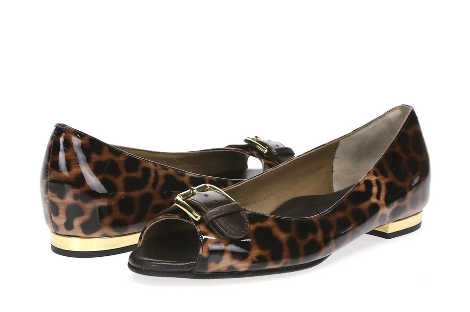 Anyi Lu Women Leopard Print Patent Leather Open Toe Slip On Ballet Flats Size 36 - Image 1 of 4