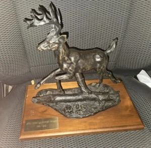 John Deere Davenport Works Employee Award Deer Figure Plaque Statue Pewter VTG - Picture 1 of 9