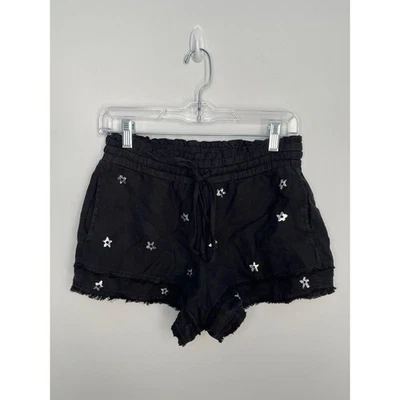 Bella Dahl Shorts Women XS Black Star Print Frayed Hem Linen Summer - Image 1 of 4