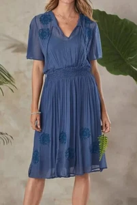 Vestido Sundance Led By Dreams Azul Crepe Encaje Bordado Para Mujer Talla PXL Boho - Imagen 1 de 18