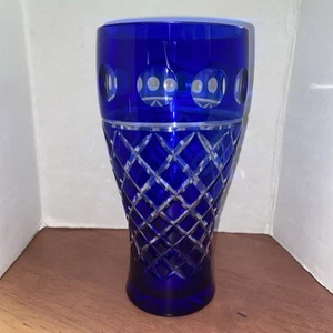 Vintage Imperial Estate Kobaltblau geschliffen auf klarem Kristall Vase Münze Punkt/Kreuz 8" - Bild 1 von 12