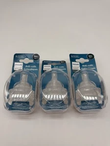 PHILIPS AVENT ANTI-COLIC NIPPLES - SLOW FLOW - 1M+ - 3 Packs 6 Nipples Total - Picture 1 of 8