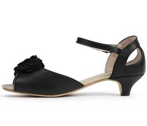 Ladies Heels Peep Toe Sandals Low Heel Womens Comfortable Summer Sandals Size UK - Picture 1 of 9