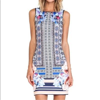 Nuevo con etiquetas Vestido Clover Canyon Bufanda Bizantina Neopreno Colorido Estampado Geométrico Talla L Foto 1 de 4