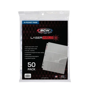 50 BCW LaserWeld 9 Pocket Pages Clear Pocket Album Pages for Cards Binder Sleev - Picture 1 of 4