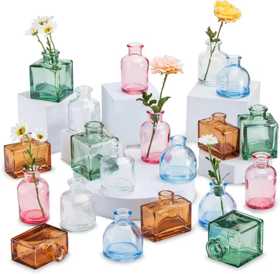 Small Glass Bud Vases, for Centerpieces, Colored, Sturdy Cute Flower Vases - Image 1 of 4