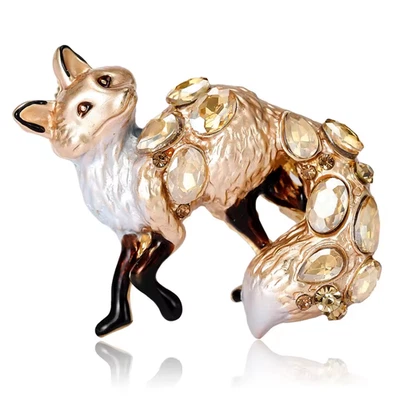 Broche de zorro de otoño vintage vidrio dorado esmalte amarillo animal prendedor otoño joyería regalo Foto 1 de 4