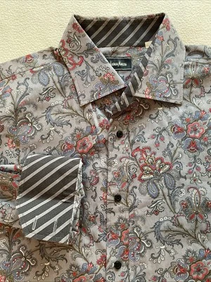 Neiman Marcus 衬衫佩斯利男式 L 长袖纽扣多色翻盖袖口 — 第 1/4 张图片