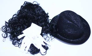 3pc Halloween Black Hair Wig Hat Glove HA26 - Picture 1 of 1