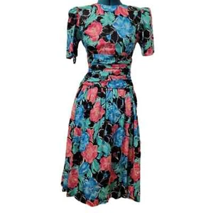 Patty O'Neil size 6 flowered vintage 80's ruched waist fit flared summer dress - Picture 1 of 15