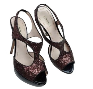 Miu Miu Calzature Retro Style Purple Peep Toe Platform Pumps Size 37.5 US 7.5 - Picture 1 of 16