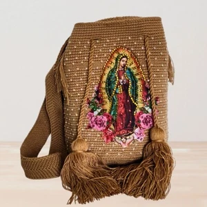 Authentic Wayuu Bag Mochila Handmade Design Virgen Of Guadalupe + Gift - Picture 1 of 7