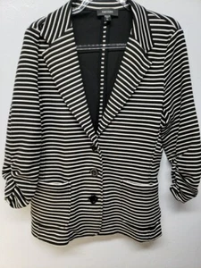 Karen Kane Black & White Striped Button Front Blazer Jacket Size XL Pockets - Picture 1 of 13