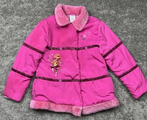 Disney Fancy Nancy Jacket Kids Girl Pink 7/8 Puffer Fleece Lined Full Zip Button - Picture 1 of 24