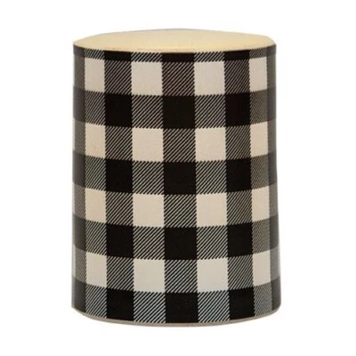 NEW BUFFALO CHECK BLACK Pillar Candle WHITE TIMER LED 4"Tx 3"W Farmhouse Cottage - Image 1 of 2