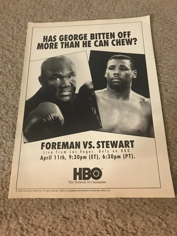 Vintage 1992 GEORGE FOREMAN vs ALEX STEWART HBO Poster Print Ad BOXING Cover