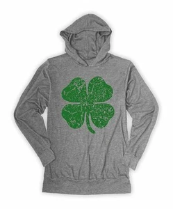 Urban Smalls Women Small Heather Gray Green Clover Four Leaf Lightweight Hoodie - Picture 1 of 8