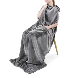 Packable Travel Blanket with Pockets Plush, Wearable Throw w/Foot Pocket AU* - Picture 1 of 10
