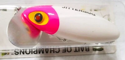 Fred Arbogast JITTERBUG G651 ROSA/BLANCO Nuevo Stock Antiguo Foto 1 de 4