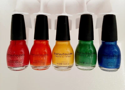 Sinful Colors Nail Polish (Lot Of 5) Red Orange Yellow  Green Blue NEW - Image 1 of 4