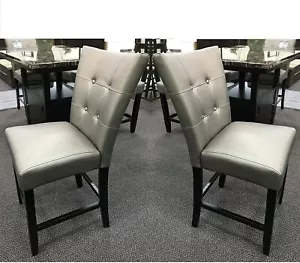 Set of 2 Modern 24"H Seat Silver Faux Leather Counter High Dining Chairs - Picture 1 of 3