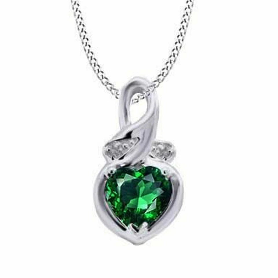 2.05 KT Maggio Portafortuna Smeraldo Cuore Promessa Ciondolo 18 " Catene Natale - Immagine 1 di 1