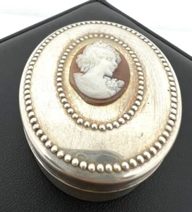 Vintage Italian Solid 800 Silver Pill Box with Cameo, 20th Century, 5x4cm - Picture 1 of 10