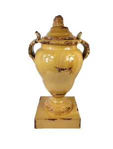 Fortunata Glazed Ceramic Lidded Urn Mustard Yellow Tuscan Italian Signed Decor - Picture 1 of 24